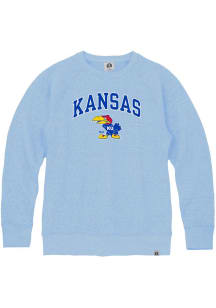 Rally Kansas Jayhawks Mens Light Blue Arch Mascot Triblend Long Sleeve Fashion Sweatshirt