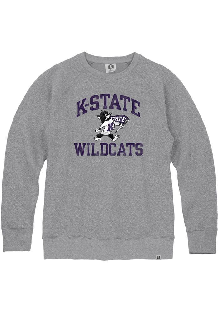 Rally K-State Wildcats Mens Grey Number One Willie Triblend Long Sleeve Fashion Sweatshirt