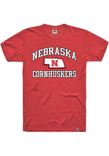 Nebraska Cornhuskers Red Rally Number One Graphic State Short Sleeve Fashion T Shirt