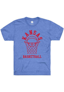 Rally Kansas Jayhawks Youth Blue Basketball Hoop Short Sleeve T-Shirt