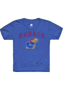 Rally Kansas Jayhawks Youth Blue Arch Mascot Short Sleeve T-Shirt