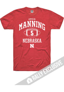 Omar Manning  Nebraska Cornhuskers Red Rally Football Player Name And Number Short Sleeve T Shir..