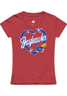 Rally Kansas Jayhawks Girls Red Airbrush Heart Short Sleeve Tee
