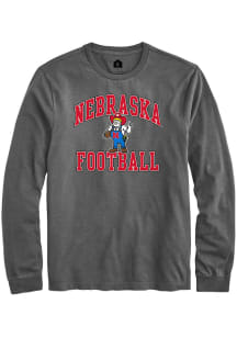 Rally Nebraska Cornhuskers Charcoal Number One Graphic Football Long Sleeve T Shirt