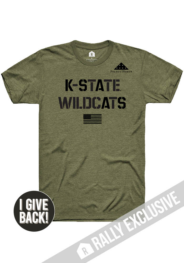 Rally K-State Wildcats Olive Folds of Honor Stencil Short Sleeve Fashion T Shirt