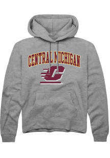 Rally Central Michigan Chippewas Mens Grey Arch Mascot Long Sleeve Hoodie