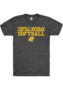 Rally Central Michigan Chippewas Charcoal Stacked Softball Short Sleeve T Shirt