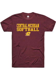Rally Central Michigan Chippewas Maroon Stacked Softball Short Sleeve T Shirt