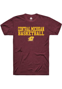 Rally Central Michigan Chippewas Maroon Stacked Basketball Short Sleeve T Shirt
