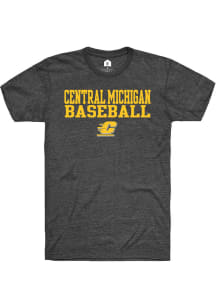 Rally Central Michigan Chippewas Charcoal Stacked Baseball Short Sleeve T Shirt