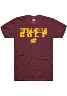 Rally Central Michigan Chippewas Maroon Stacked Golf Short Sleeve T Shirt