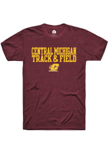 Rally Central Michigan Chippewas Maroon Stacked Track and Field Short Sleeve T Shirt