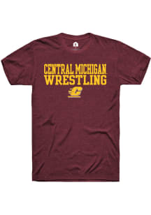 Rally Central Michigan Chippewas Maroon Stacked Wrestling Short Sleeve T Shirt