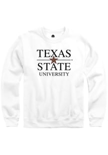 Rally Texas State Bobcats Mens White Academic Wordmark Long Sleeve Crew Sweatshirt
