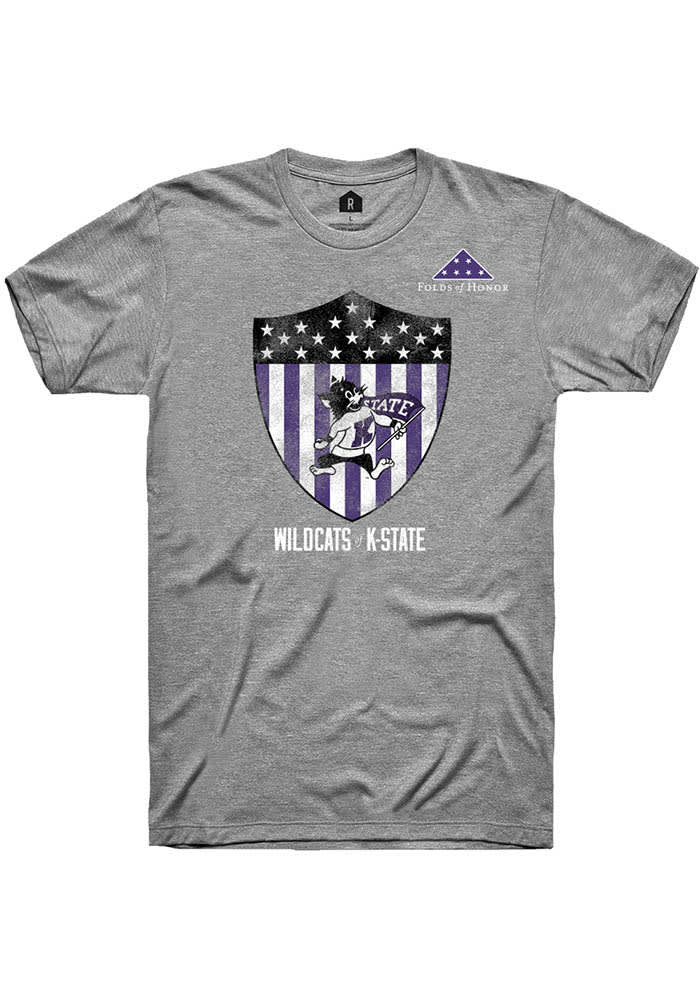 Rally K-State Wildcats Grey Folds of Honor Shield Short Sleeve Fashion T Shirt