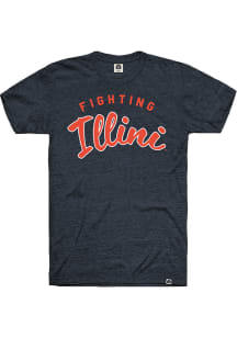 Rally Illinois Fighting Illini Navy Blue Arch Name Short Sleeve Fashion T Shirt