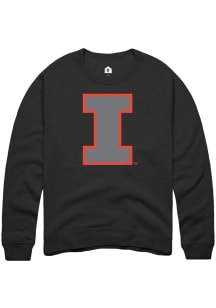 Rally Illinois Fighting Illini Mens Black Logo Pop Long Sleeve Crew Sweatshirt