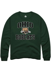 Rally Ohio Bobcats Mens Green Number 1 Long Sleeve Crew Sweatshirt