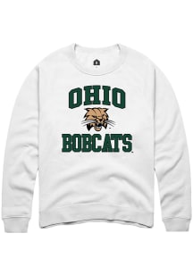 Rally Ohio Bobcats Mens White Number 1 Long Sleeve Crew Sweatshirt