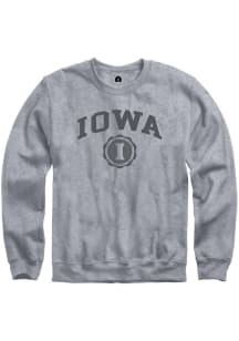 Mens Iowa Hawkeyes Grey Rally School Seal Crew Sweatshirt