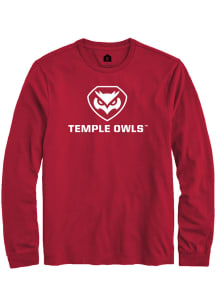 Rally Temple Owls Red Wordmark Long Sleeve T Shirt
