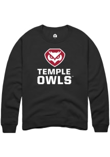 Rally Temple Owls Mens Black Stacked Long Sleeve Crew Sweatshirt