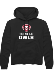 Rally Temple Owls Mens Black Stacked Long Sleeve Hoodie
