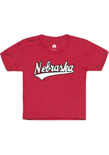 Rally Nebraska Cornhuskers Youth Red Script Wordmark Short Sleeve T-Shirt