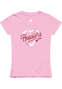 Girls Indiana Hoosiers Pink Rally Heart Short Sleeve T-Shirt