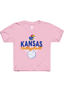 Rally Kansas Jayhawks Girls Pink Volleyball Season Short Sleeve Tee