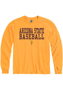 Arizona State Sun Devils Gold Baseball Stacked Long Sleeve T Shirt