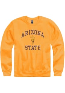Arizona State Sun Devils Mens Gold Number One Design Team Logo Long Sleeve Crew Sweatshirt