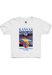 Rally Kansas Jayhawks Youth White 2023 Official Basketball Season Short Sleeve T-Shirt