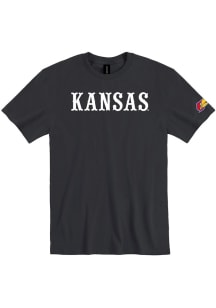 Rally Kansas Jayhawks Black Wordmark Warhawk Sleeve Hit Short Sleeve T Shirt