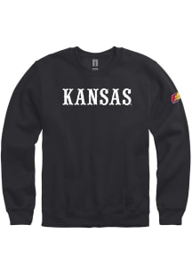 Rally Kansas Jayhawks Mens Black Wordmark Warhawk Sleeve Hit Long Sleeve Crew Sweatshirt