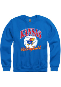 Rally Kansas Jayhawks Mens Blue Volleyball Number Long Sleeve Crew Sweatshirt