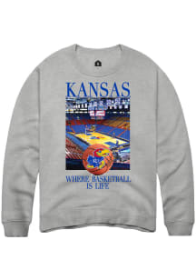 Rally Kansas Jayhawks Mens Grey 2023 Official Basketball Season Long Sleeve Fashion Sweatshirt