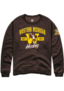 Rally Western Michigan Broncos Mens Brown 50th Anniversary of Hockey Long Sleeve Crew Sweatshirt