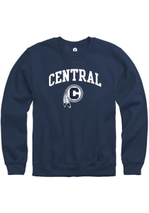 Rally Central Indians Mens Navy Blue Arch Mascot Long Sleeve Crew Sweatshirt