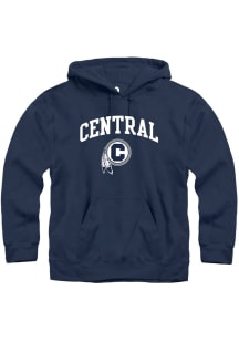 Rally Central Indians Mens Navy Blue Arch Mascot Long Sleeve Hoodie