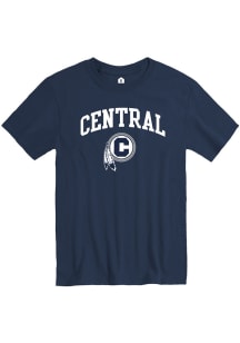 Rally Central Indians Navy Blue Arch Mascot Short Sleeve T Shirt