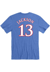 Elmarko Jackson Kansas Jayhawks Blue Basketball Name And Number Short Sleeve Player T Shirt