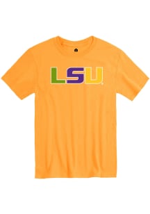 Rally LSU Tigers Gold Mardi Gras Wordmark Short Sleeve Fashion T Shirt