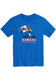 Rally Kansas Jayhawks Blue Football KC Skyline Short Sleeve T Shirt