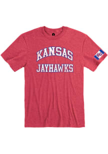Rally Kansas Jayhawks Red KC Flag Sleeve Hit Short Sleeve T Shirt
