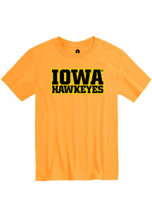 Rally Iowa Hawkeyes Gold Stacked Wordmark Short Sleeve T Shirt