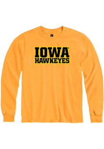Rally Iowa Hawkeyes Gold Stacked Wordmark Long Sleeve T Shirt