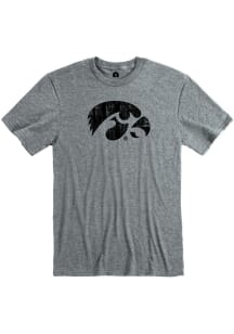 Rally Iowa Hawkeyes Grey Distressed Mascot Short Sleeve Fashion T Shirt
