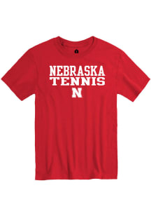 Rally Nebraska Cornhuskers Red Stacked Tennis Short Sleeve T Shirt