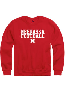 Mens Nebraska Cornhuskers Red Rally Stacked Football Crew Sweatshirt